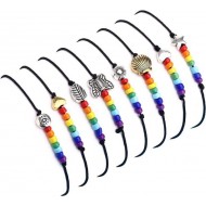 8Pcs Pride Bracelet Lgbtq Accessories Rainbow Bracelets Lesbian Pride Gift Friendship Handmade Cord Bracelets